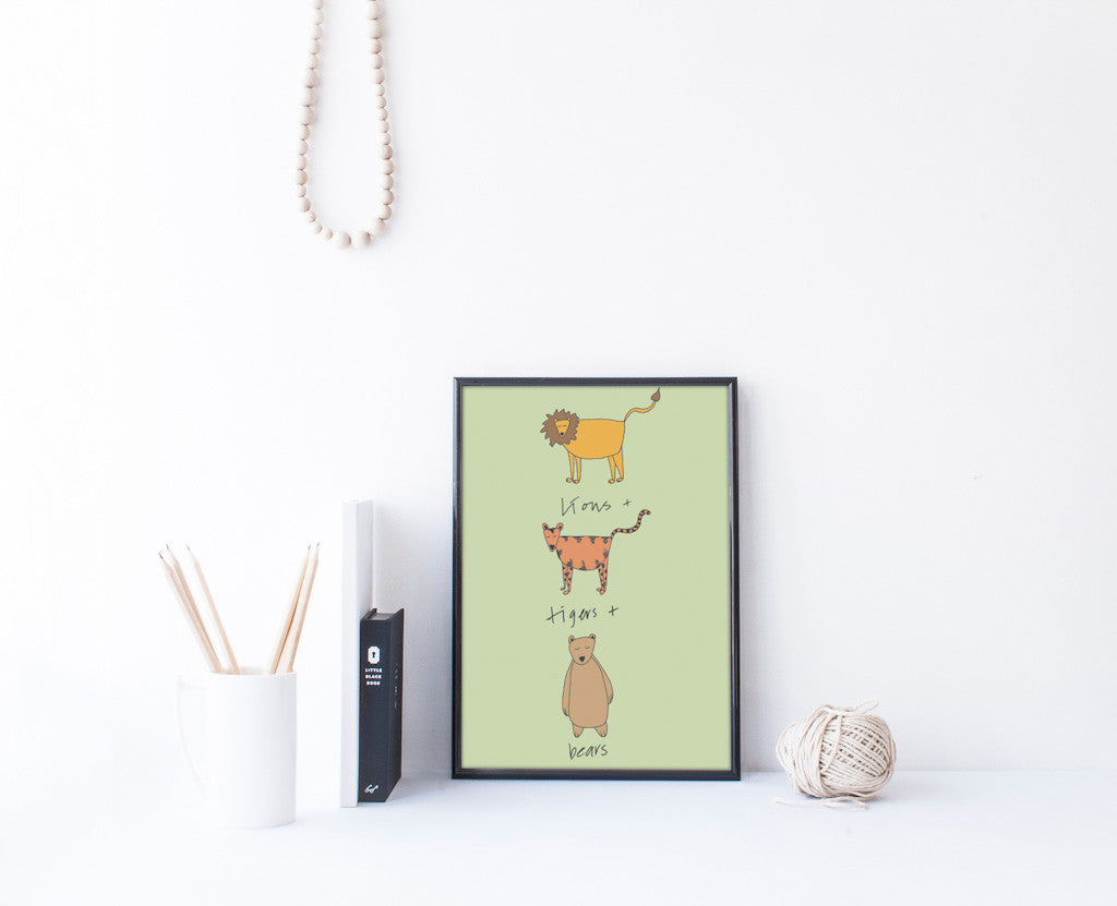 Lion and Tigers and Bears Art Print