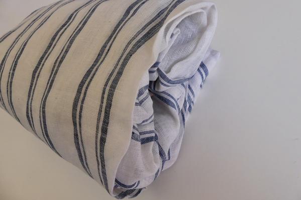 Fitted Linen Cot sheet - Navy white ticking