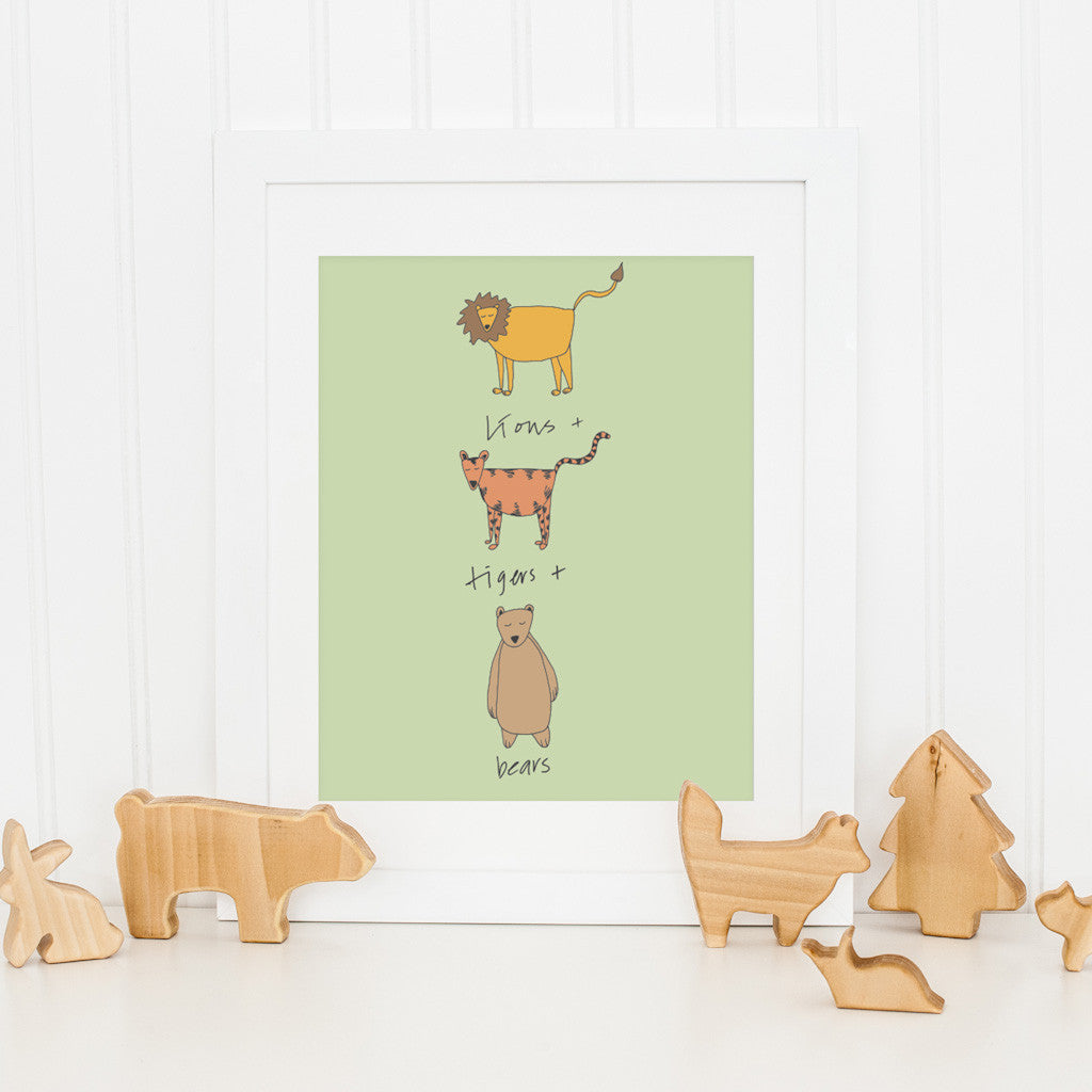 Lion and Tigers and Bears Art Print