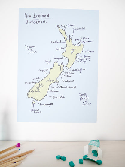 NZ Map removable Poster