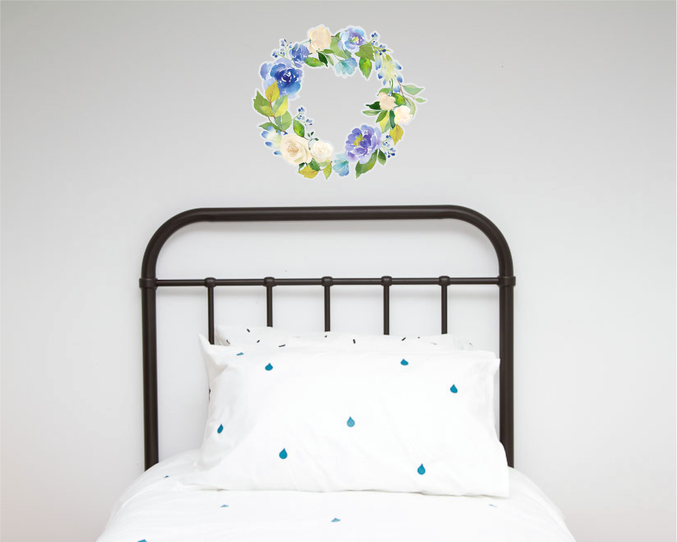 Blues/Green Floral Wreath Wall decals